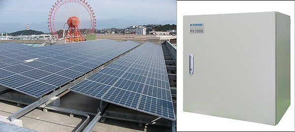 【照片2】博物馆楼顶的太阳能发电板(左)和安川电机产PCS的外观